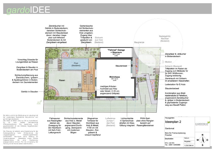 Moderner Einfamilienhausgarten mit Pool