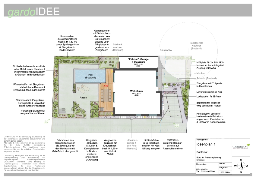 Moderner Einfamilienhausgarten mit Pool